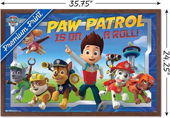 Nickelodeon Paw Patrol - Crew Wall Poster, 34L" x 22.4W", Mahogany Framed Version
