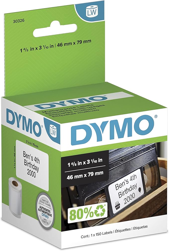 DYMO Authentic LW Video Top Labels, DYMO Labels for LabelWriter Label Printers, 1-4/5" x 3-1/10", 1 Roll of 150