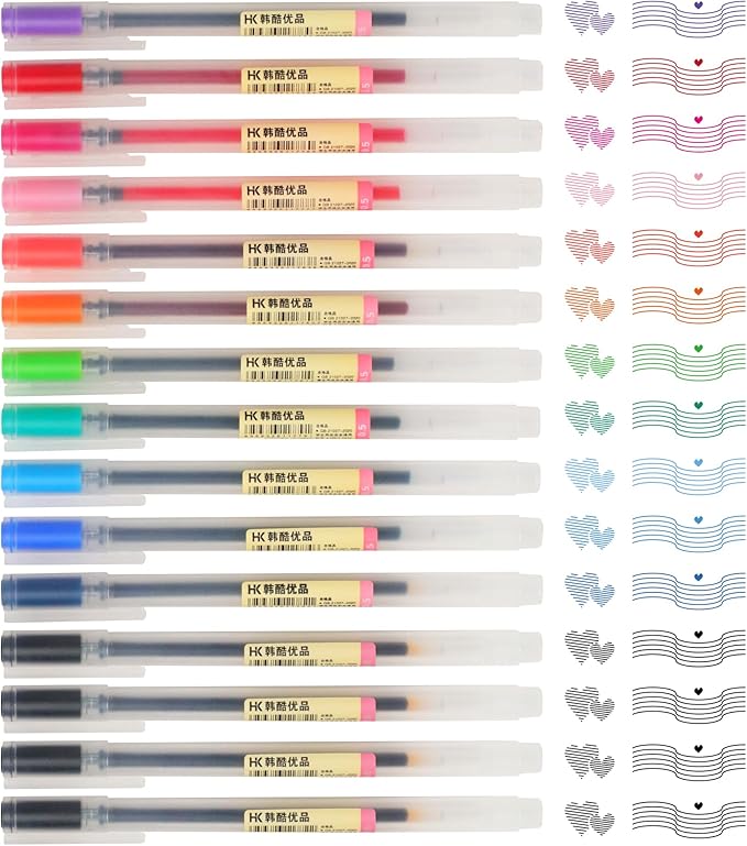 Colored Gel Pens, 0.5mm Fine Tip Pens, No Bleed, Quick Dry, 15 Pack Japanese Style Ball Point Journaling Pen for Coloring, Note Taking, Office School Supplies
