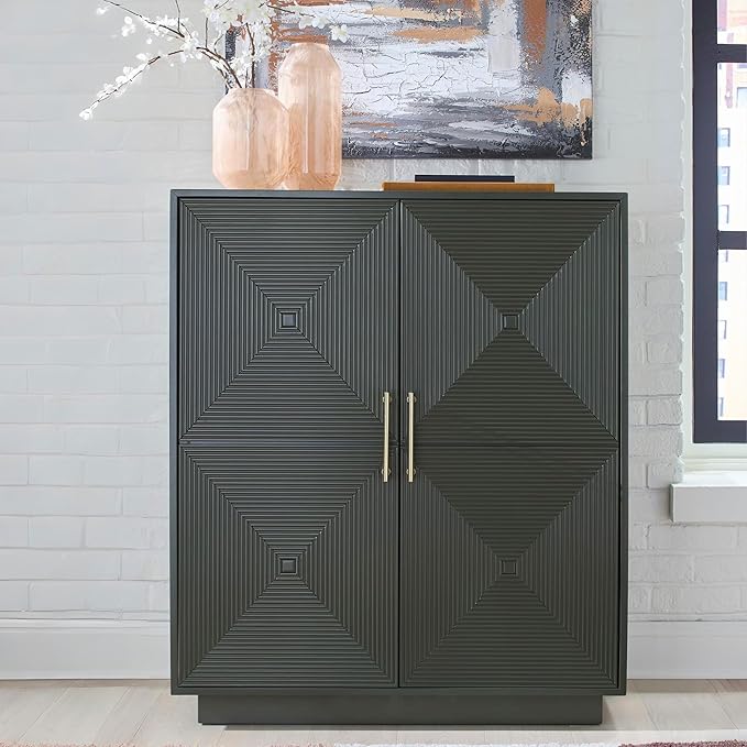 Signature Design by Ashley Geirwood Contemporary Accent Cabinet with Shelf and Geometric Pattern, Green
