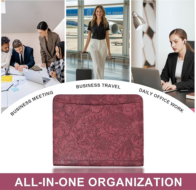 Leathario Portfolio Binder, Includes 5 Folder Index Dividers and 3 Notepads, 3-Ring Folder Organizer, Padfolio with Zipper, Vegan Leather Tablet Sleeve, Business Office Conference Clipboards
