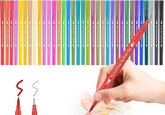 Dual Brush Marker Pens,34 Colored Markers,Fine Point and Brush Tip for Adult Coloring Books Bullet Journals Planners,Note Taking Coloring Writing