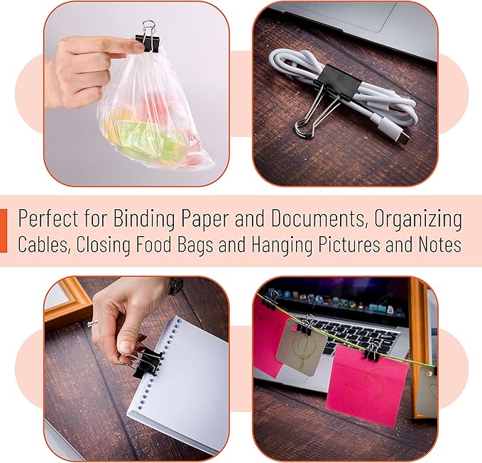 Mr. Pen- Binder Clips, 100 pcs, Assorted Sizes, Black Binder Paper Clips, Bulk Paper Clamps for Office Supplies, Home, School, Business, Document Organizing