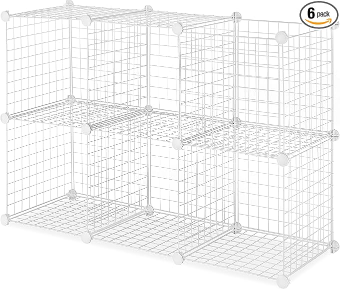Whitmor Storage Cubes - Stackable Interlocking Wire Shelves - White (Set of 6)