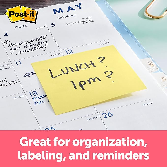 Post-it Notes, 3 in x 3 in, 4 Sticky Notes Pads, 50 Sheets per Pad, The Iconic Canary Yellow Note, School Supplies and Oﬃce Products