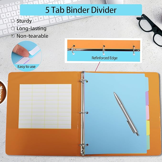 5 Tab Binder Dividers with Tabs,for 3 Ring Binder,Plastic File Dividers, Multicolor,Letter Size,3 Sets