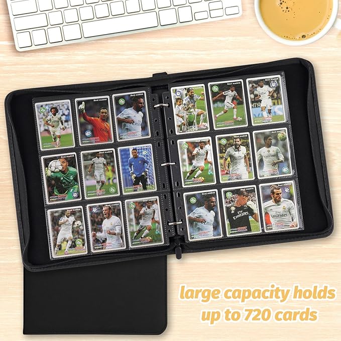 9 Pocket Card Binder, Premium Zip Trading Card Binder, 720 Double Sided Pocket PU Card Collection Binder, Collector Card Album, Card Folder for MTG, TCG, Sports Cards, Game Cards (Black1)