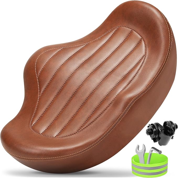 Noseless Oversized Bike Seat for Men Women Comfort, Extra Wide Padded Bicycle Seat Cushion, Large Comfortable Bike Saddle for Peloton, Stationary Exercise Bike, Beach Cruiser, City Bike, Ebike