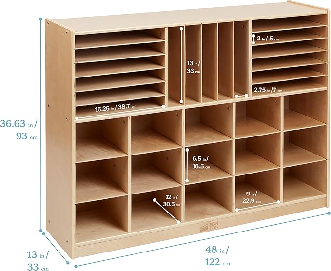 ECR4Kids Multi-Section Mobile Cabinet with Scoop Front Storage Bins, Classroom Furniture, Assorted, 16-Piece