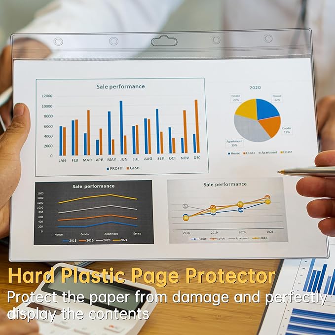 AKONEGE 6PCS Hard Sheet Protectors 8.5x11 Waterproof Resealable Zip Paper Page Protectors Clear Rigid Plastic Sleeves for Photos Certificate, Heavy Duty Document Holder Wall Sign Holder, Horizontal