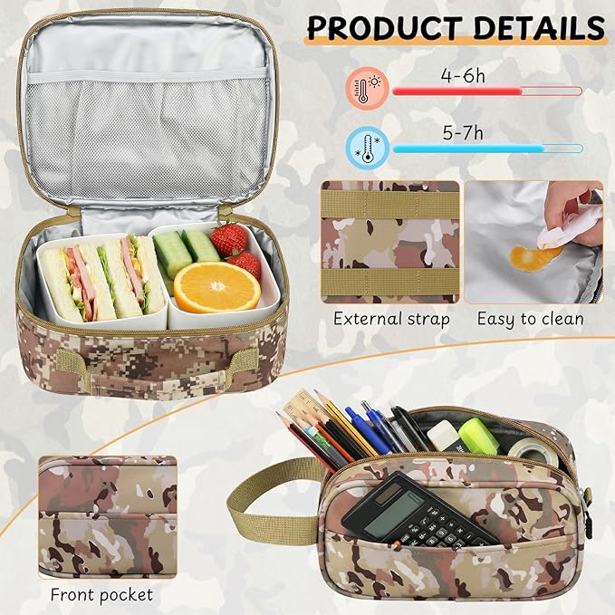 School Backpack for Boys - 5pcs Camo Boys Backpack with Lunch Box Set for Kids Teens Elementary Middle High School,18″ Large Capacity Students Bookbag