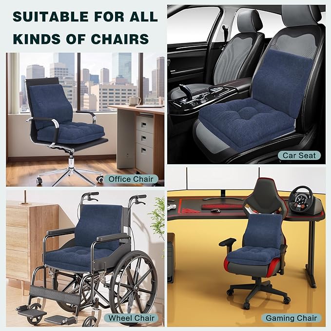 baibu Seat Cushion & Lumbar Support Pillow Set for Office Chair, Dual-Layer Patent Design Memory Foam Office Chair Cushion & Back Support Pillow for Wheelchair, Car Seat, Gaming Chair, Navy Blue