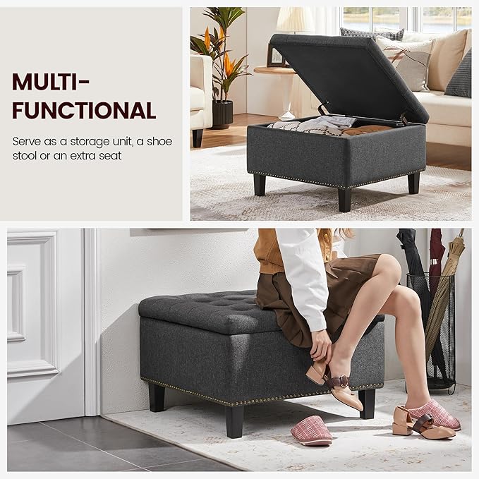 Yaheetech 28-inch Entryway Ottoman Bench with Storage, Multipurpose Foot Rest Sofa Stool in Dark Grey, 2 PCS