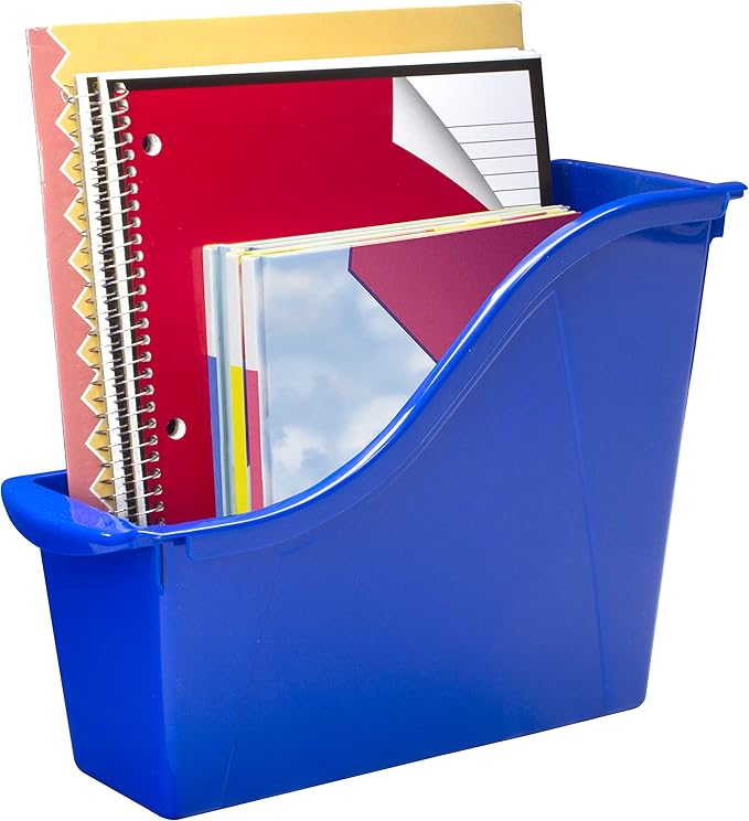 Storex Small Book Bin – Interlocking Plastic Organizer for Home, Office and Classroom, Blue, 6-Pack (71108U06C)