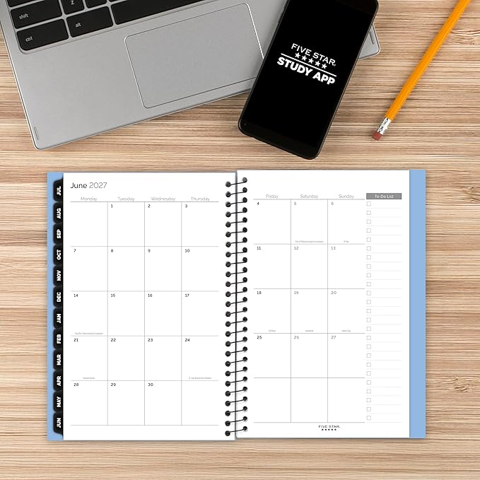 Five Star Planner 2026-2027 Weekly & Monthly Academic 12-Month July-June Advance Student Planner + Study App, 5-1/2" x 8-1/2", Blue (CAW45920)