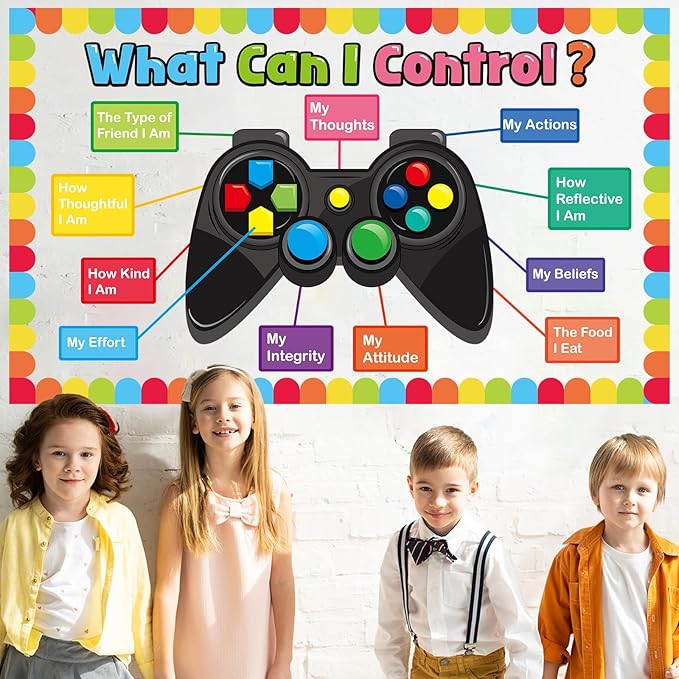 Video Game Theme Classroom Bulletin Board Decorations Set Growth Mindset Mental Health Inspirational Cutouts for School Students Teachers Chalkboard What Can I Control Theme Wall Decor