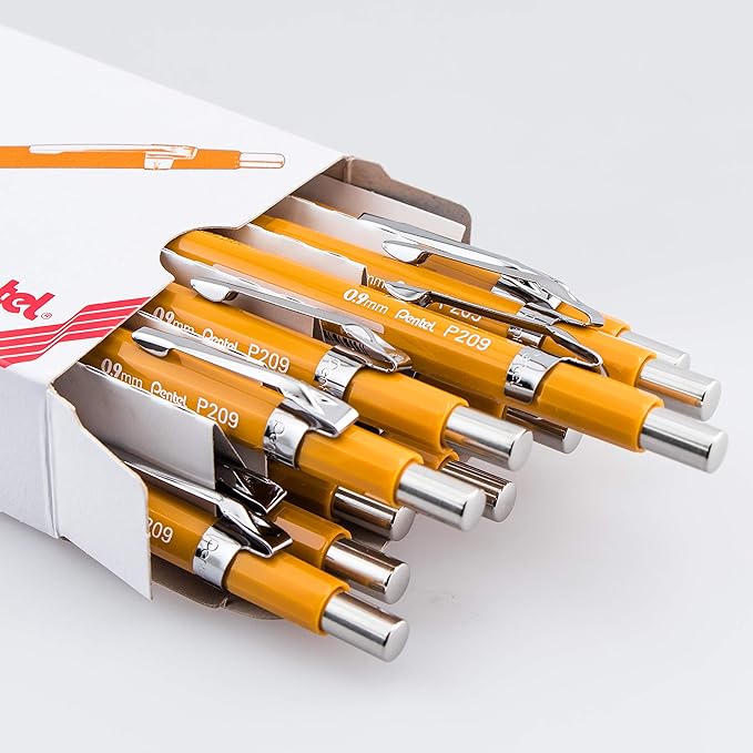 Pentel Sharp Mechanical Pencil, 0.9mm Lead Size, Yellow Barrel, Box of 12 Pencils (P209G)