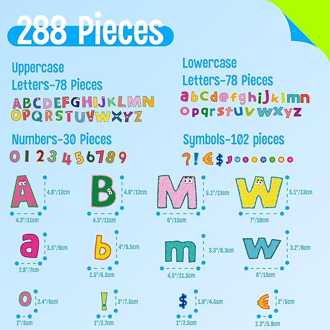 288 PCS Alphabet Combo Set, Large Size Letters Uppercase/Lowercase Letters, Numbers & Punctuation, Accents Cutouts for Classroom Home School Room Chalkboard Bulletin Board