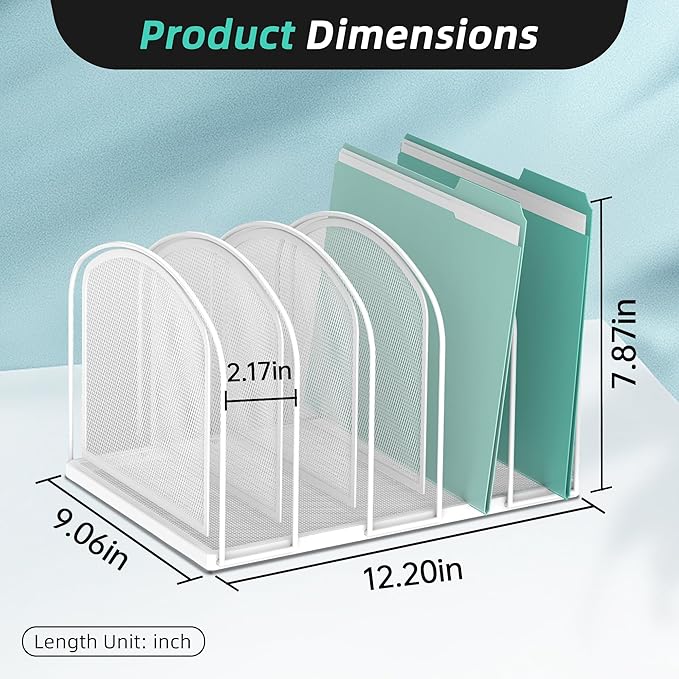 SUPEASY File Organizer 5-Section Mesh Desk Organizer, Upright File Organizer Desktop Organizer File Sorter, File Folder Holder for Office Supplies, White