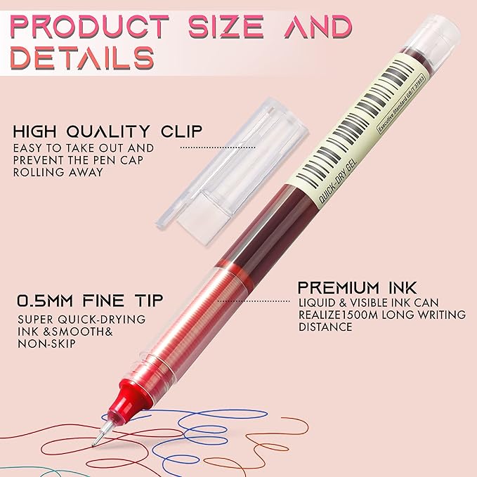 USUAL 12pcs Gel Ink Pens Liquid Ink Rollerball Multi Color Pen 0.5 mm Fine Point Smooth Writing Pens Cute Nurse Pen Back to School Supplies