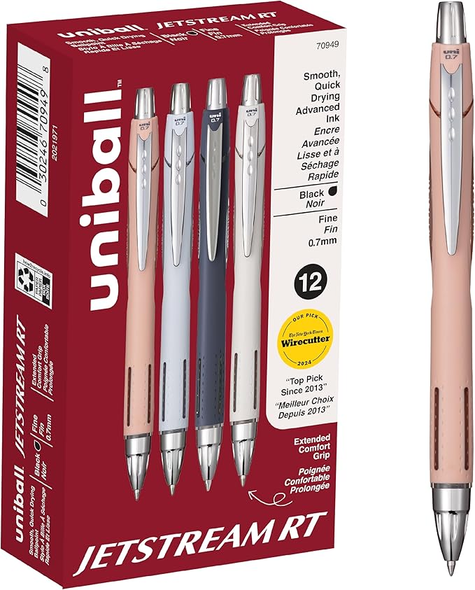 uni-ball Jetstream RT Pens - NY Times Wirecutter Best Pen for Over a Decade - Pack of 12 Black Fine Point Pens, 0.7mm - Back to School