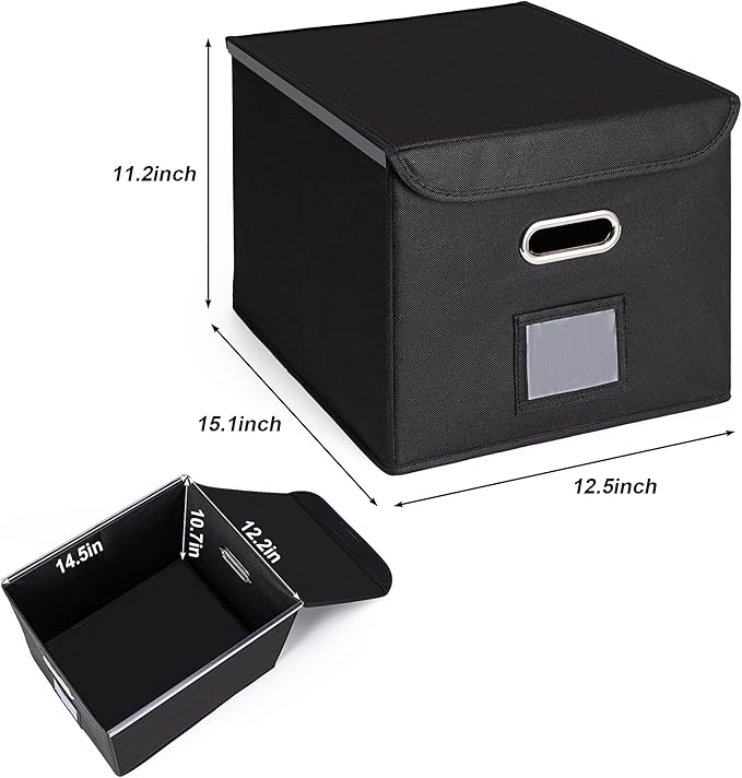 CADONO File Organizer Box with Lid, Collapsible File Folder Organizer with Plastic Slide, Hanging File Folder Box for Office Document Storage