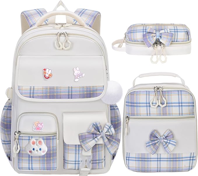 Girls Backpack,Kids School Backpack With Lunch Box Pencil Case Set,Cute Childrens Schoolbag For Girls