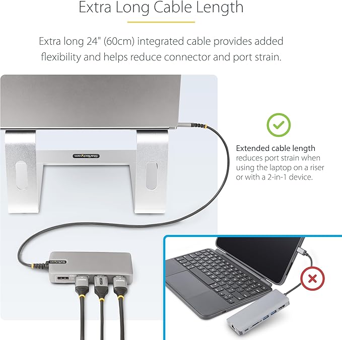 StarTech.com USB-C Docking Station for Windows and ChromeOS, Triple 4K HDMI DP Video, USB 10Gbps Hub, 100W Laptop Charging, GbE