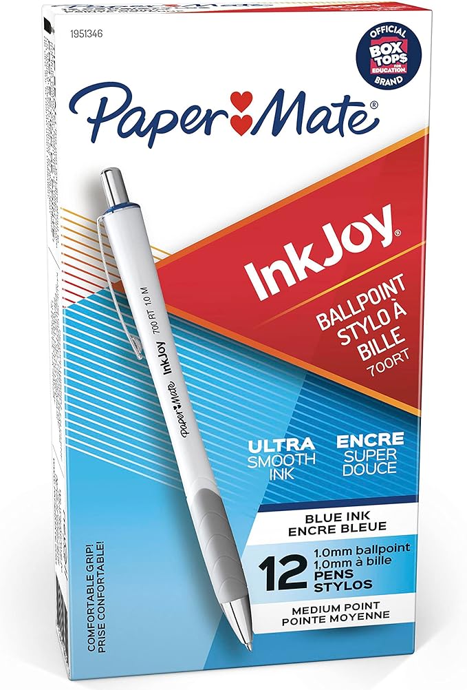 Paper Mate InkJoy 700RT Retractable Ballpoint Pens Medium Point White Barrel Blue Ink 12 Count