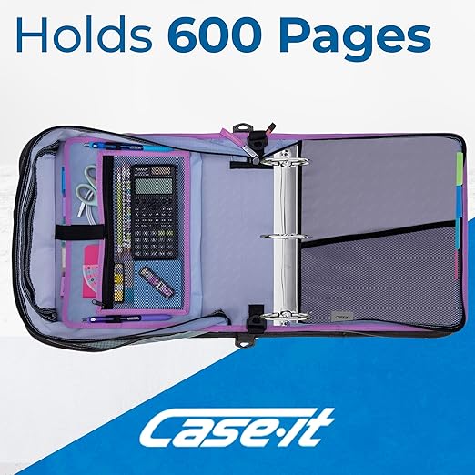 Case-it Mighty Zip Tab School Zipper Binder | 3-Inch O-Rings, 600-Sheet Capacity, 5-Subject Expanding File Folder, Multiple Pockets & Storage Organizer, Shoulder Strap | D-146 Morning Flowers