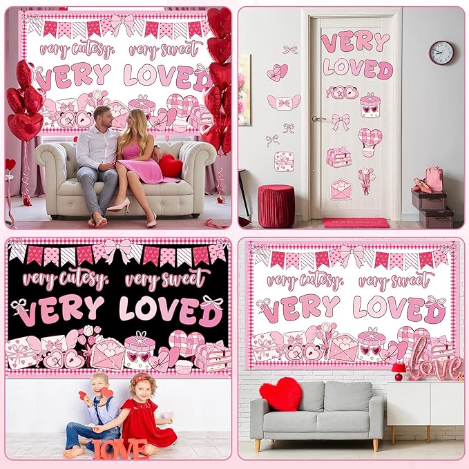 party greeting Valentines Day Bulletin Board Set Valentines Pink Bow Classroom Decorations Pink Theme Very Cutesy Sweet Loved Paper Cutouts Bulletin Board for School Office Home Wall Decor Supplies