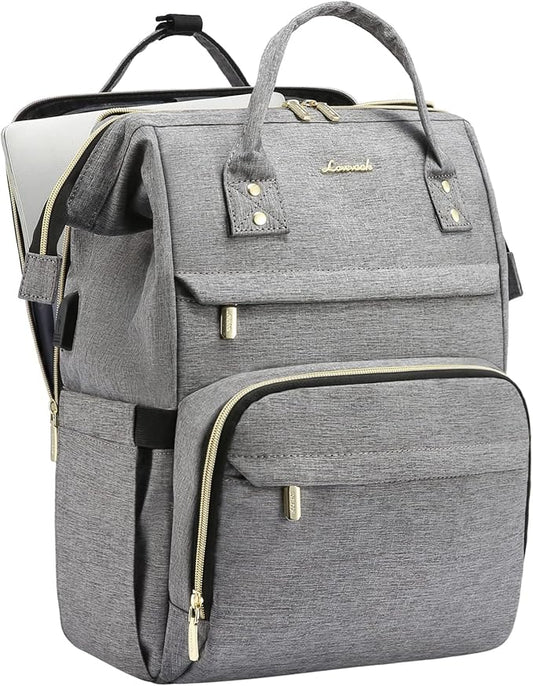 LOVEVOOK Laptop Backpack for Women, 15.6 Inch Travel Backpack with Laptop Compartment, Water Resistant Work Backpack for Teacher Nurse Doctor, Anti-theft Computer Bag with Charger, Grey