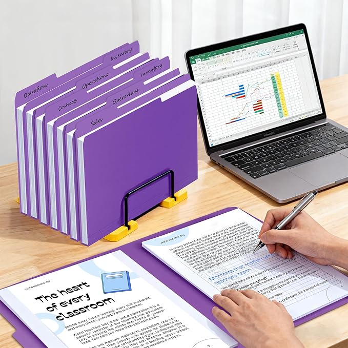 100-Pack Color File Folders, 1/3 Cut Tab, Letter Size Manilla Folder for School/Office/Classroom, Purple