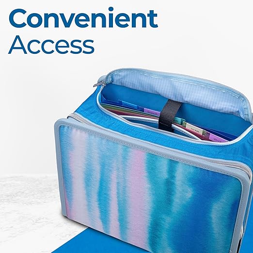 Case-it Mighty Zip Tab School Zipper Binder | 3-Inch O-Rings, 600-Sheet Capacity, 5-Subject Expanding File Folder, Multiple Pockets & Storage Organizer, Shoulder Strap | D-146 Watercolor Sky
