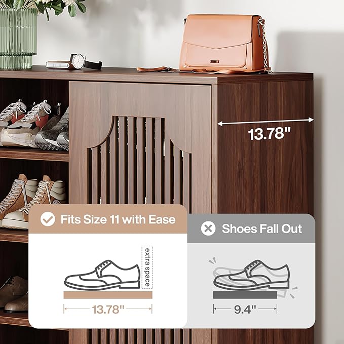Tribesigns Shoe Cabinet with Doors, 5-Tier Shoe Storage Cabinet with Adjustable Shelves, 20 Pairs Wooden Shoe Rack Organizer, Tall Narrow Shoe Cabinet for Entryway, Hallway, Living Room, Walnut