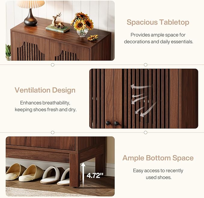 Tribesigns Shoe Cabinet with Doors, 5-Tier Shoe Storage Cabinet with Adjustable Shelves, 20 Pairs Wooden Shoe Rack Organizer, Tall Narrow Shoe Cabinet for Entryway, Hallway, Living Room, Walnut