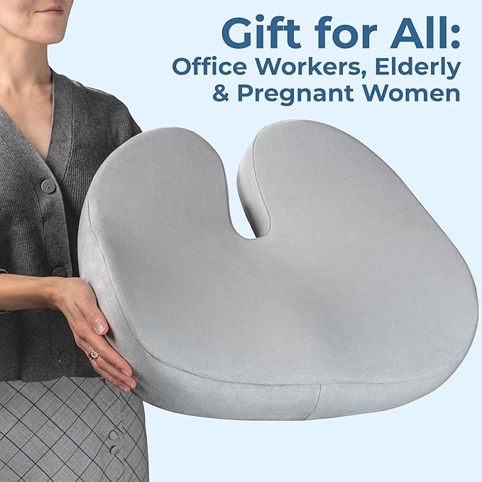 5 STARS UNITED Seat Cushion for Tailbone Pain Relief – Large Memory Foam Cushion for Coccyx, Hip, Sciatica & Post-Surgery Recovery – Wheelchair, Car, Desk, Gaming & Office Chairs, Light Gray, XX-Large