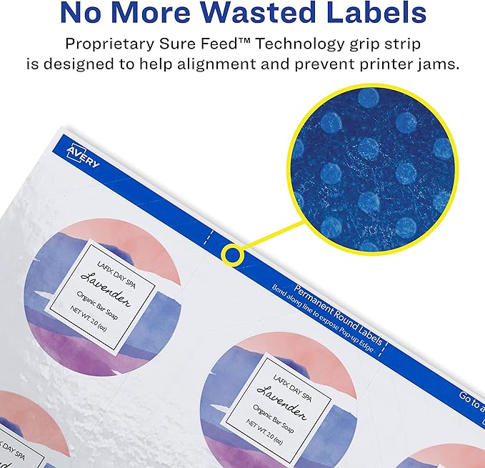 Avery Printable Round Labels with Sure Feed, 2" Diameter, Glossy White, 60 Customizable Labels (22817) (Pack of 2)