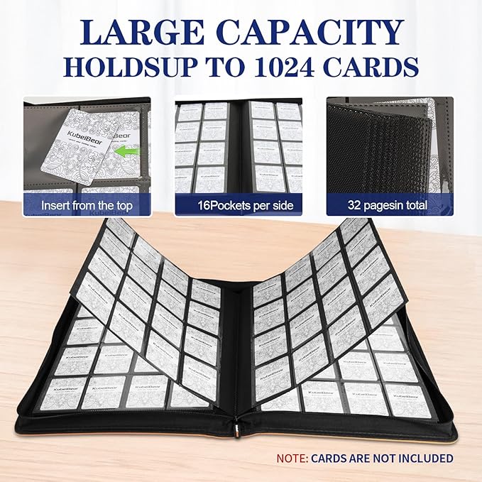 Card Binder – 1024 Capacity, Zippered Trading Card Holder for MTG, Sports & Collectible Cards – Acid-Free, Durable & Travel-Friendly Storage (Blue dots, 16 Pocket)