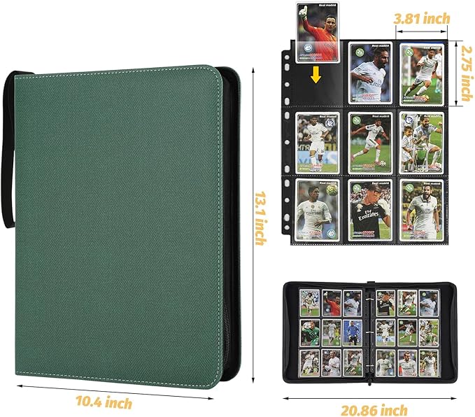 9 Pocket Card Binder, Premium Zip Trading Card Binder, 720 Double Sided Pocket PU Card Collection Binder, Collector Card Album, Card Folder for MTG, TCG, Sports Cards, Game Cards (Dark Green 1)