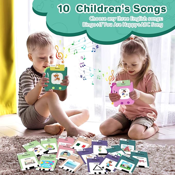 Spanish and English Talking Flash Cards for Toddlers 1 2 3 4 5 6 Year Olds, 420 Sight Words, Montessori Learning Toys, Pocket Speech Therapy Toys, Sensory Preschool Educational Birthday Gift