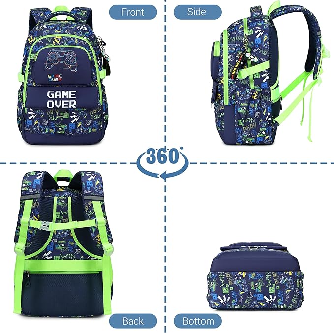 Makukke Kids Backpack for School Boys, 15.6" Gamer Backpack with Lunch Box & Pencil Case, Bookbag For Elementary, Middle School