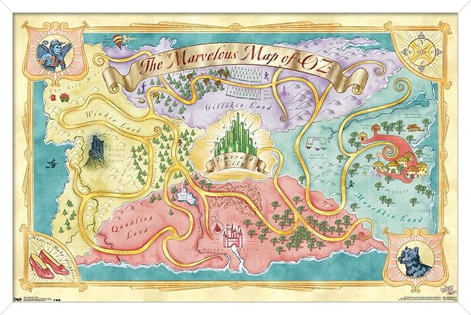 The Wizard Of Oz - Map Wall Poster, 22.4L" x 14.7W", White Framed Version