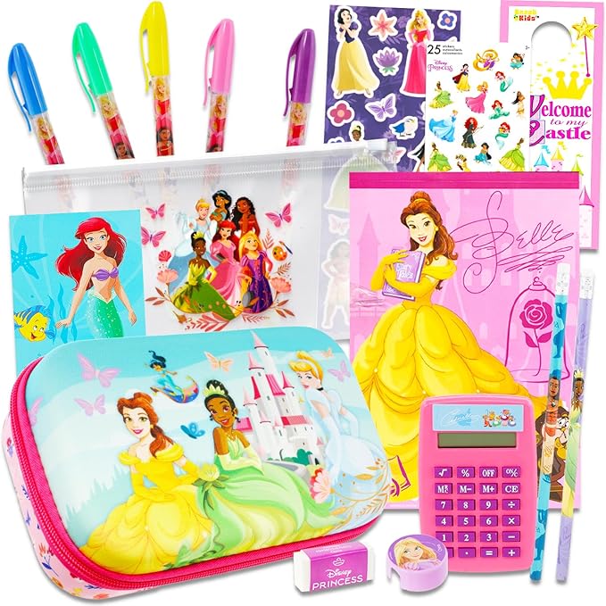 Disney Princess Pencil Case for Kids - Bundle with Princess Pencil Case, Gel Pens, Pencils, Pouch, Stickers, More | Disney School Supplies for Boys, Girls