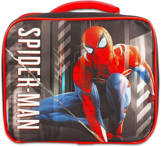Marvel Spiderman Backpack with Lunch Box Set - Bundle with 16” Spider-Man Backpack & Lunch Bag, Stickers, More | Spiderman School Bag for Kids, Boys