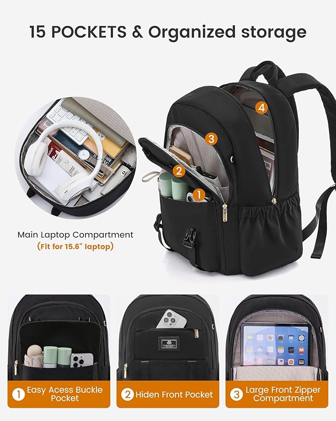 LOVEVOOK School Backpack for Girls Boys,Bookbag for Teen with Pouch Pocket for Large Capacity Cup, Waterproof School Bookbag, Preppy Backpack Travel Daypack with 15.6 inch Laptop Compartment