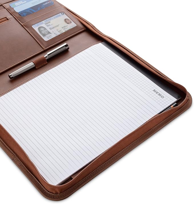 Forevermore Portfolios Padfolio Binder - Professional Faux Leather Travel Organizer Pouch for Tablet, Documents, Presentation Folders, Zipper Closure, Notepad - Brown (Pack of 2)