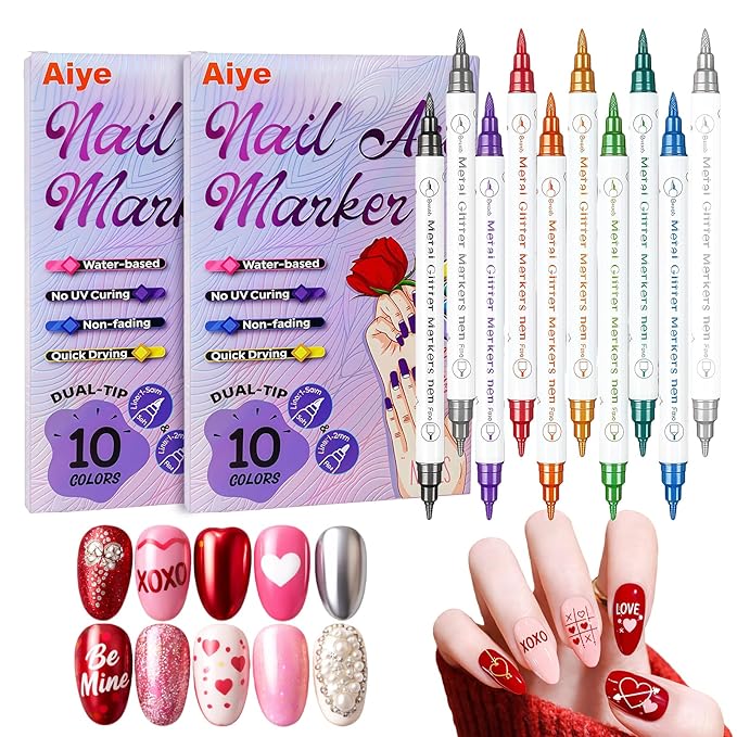 10 Color Nail Art Pens, Double-ended Nail Polish Pens Drawing Painting Point Liner Acrylic Painted Pen Kit, DIY Nails Art Design Manicure Tools Christmas Gifts 2026 Upgrade (2 Set)