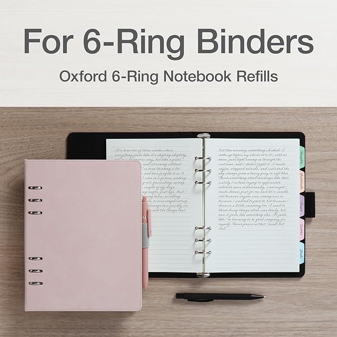Oxford A5 Refill Paper, 6 Ring Lined Paper with Pastel Binder Dividers, 5 Tabs, 120 Sheets, 6 x 8.25 Inches, Notebook, Bullet Journal and Planner Inserts (1016731)