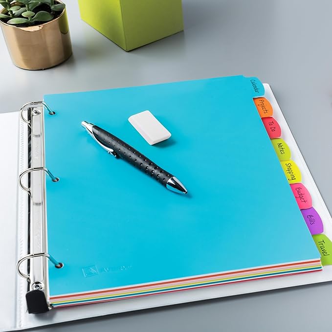 Avery Write & Erase 8 Tabs Plastic Divider for 3 Ring Binders, 6 Sets (8 Colors)